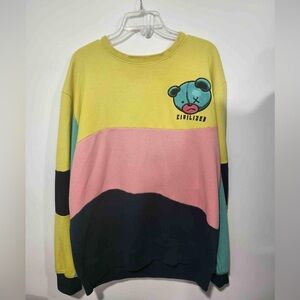 Colorful Women's Sweater with Bear Patch